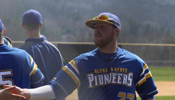 Sass Wins First Collegiate Game, Pioneers Split with Corning