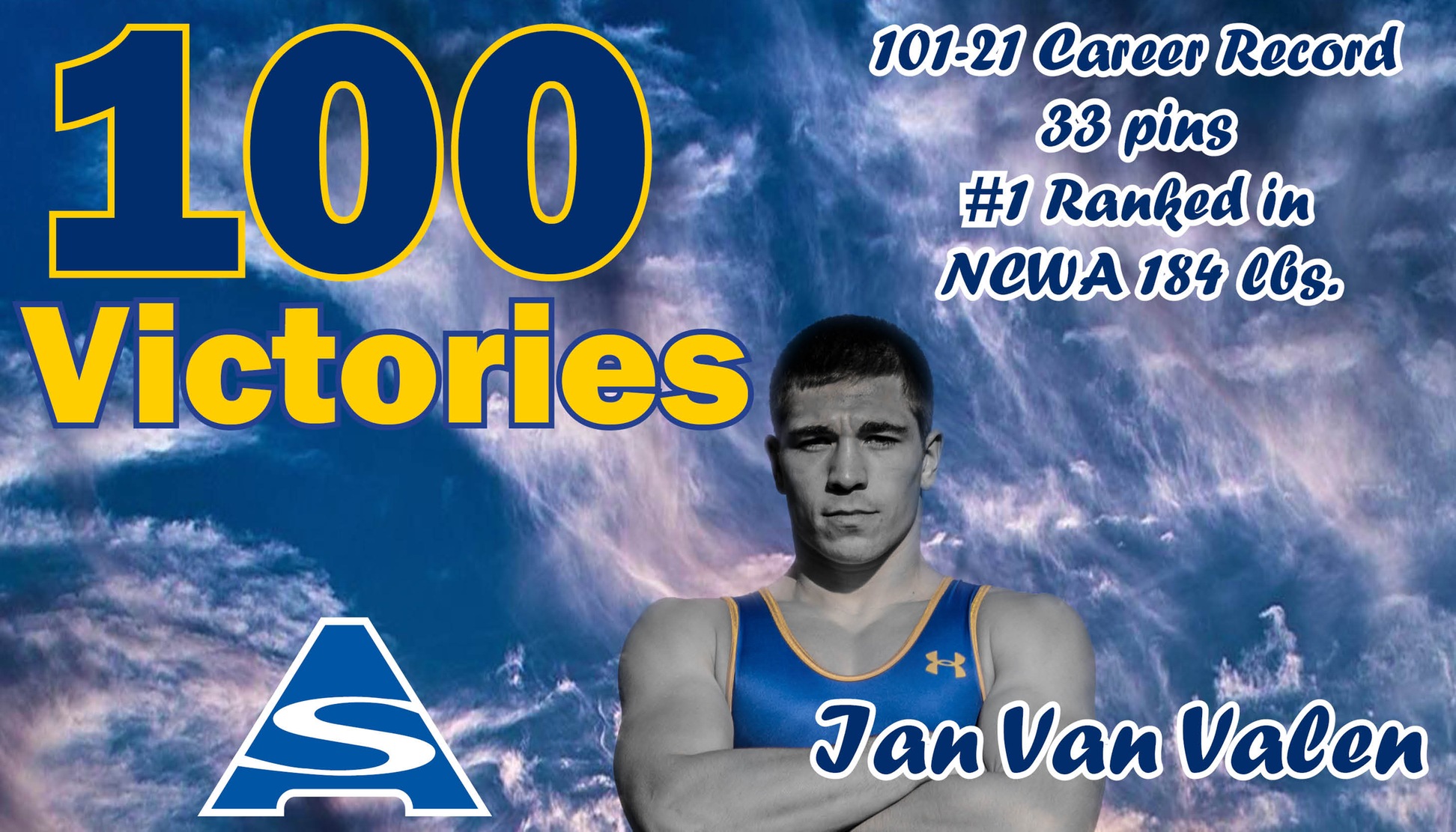 Ian Van Valen celebrates his 100th victory