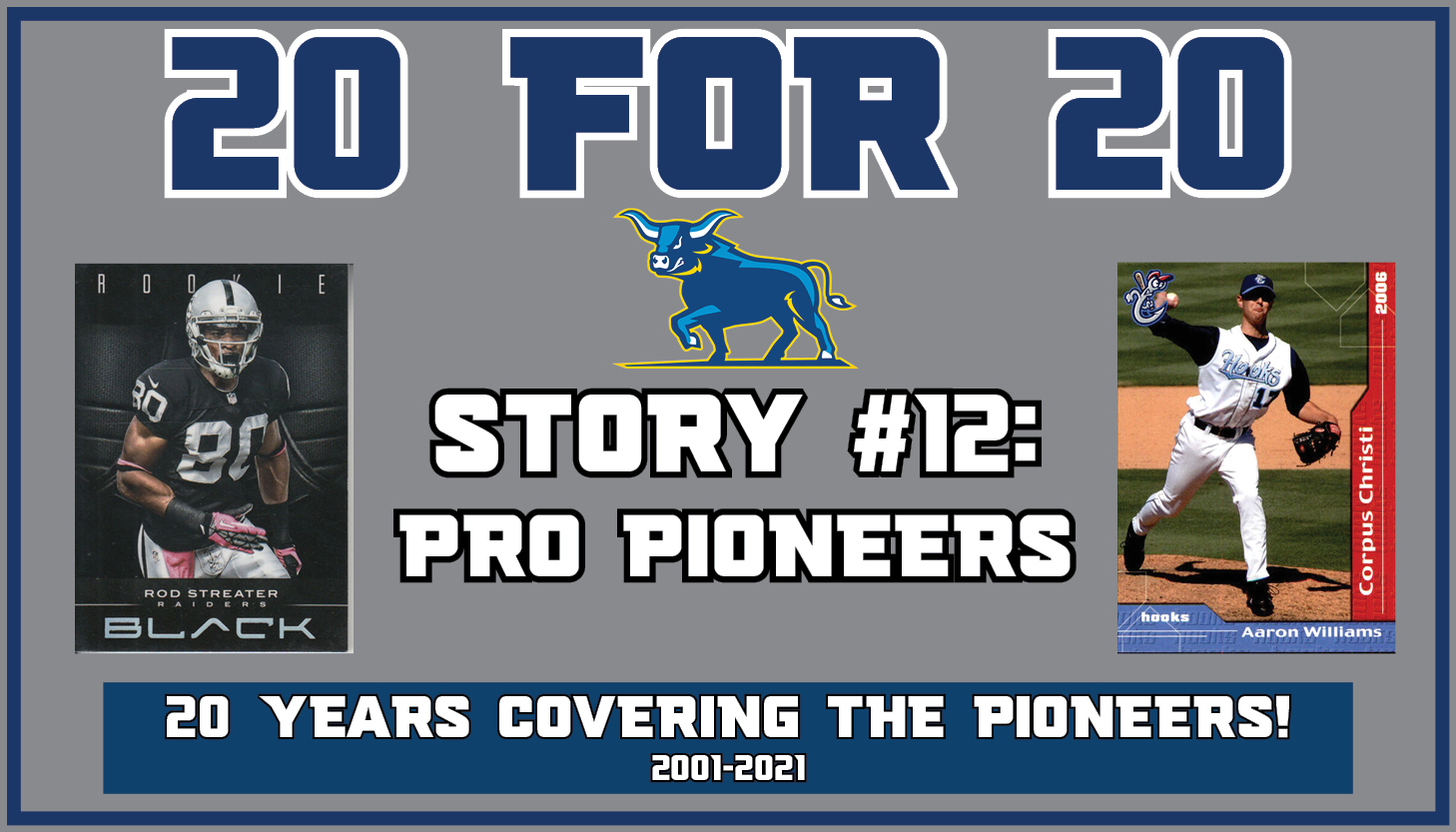 20 for 20 - Story 12 - Pro Pioneers
Picture features Rod Streater rookie card and Aaron Williams baseball card.