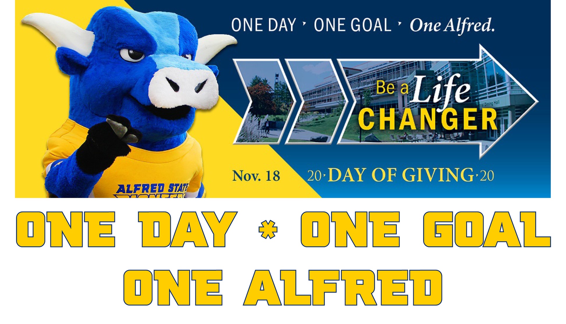 Day of Giving image featuring college mascot Big Blue