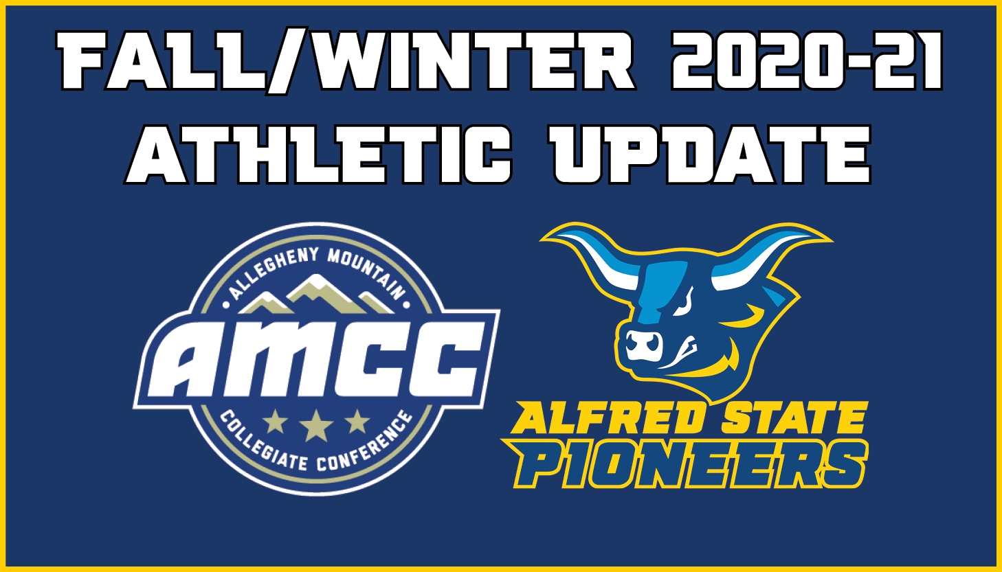 Fall/Winer 2020-21 athletic department updates - pictured is the AMCC logo and the Alfred State Ox Head logo.