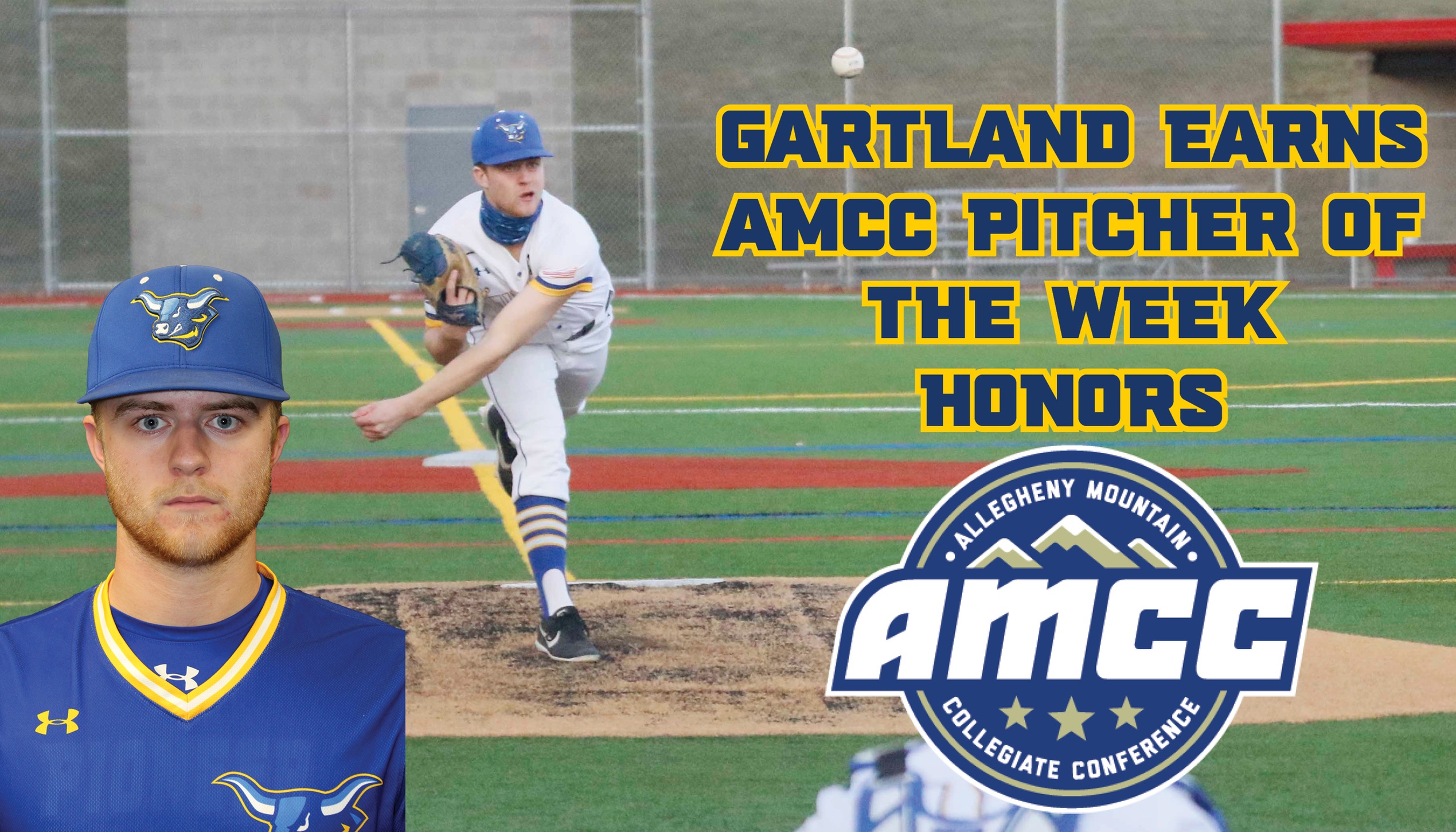 AJ Gartland delivers a pitch - he was named AMCC Pitcher of the Week after leading the Pioneers to a victory on opening day.