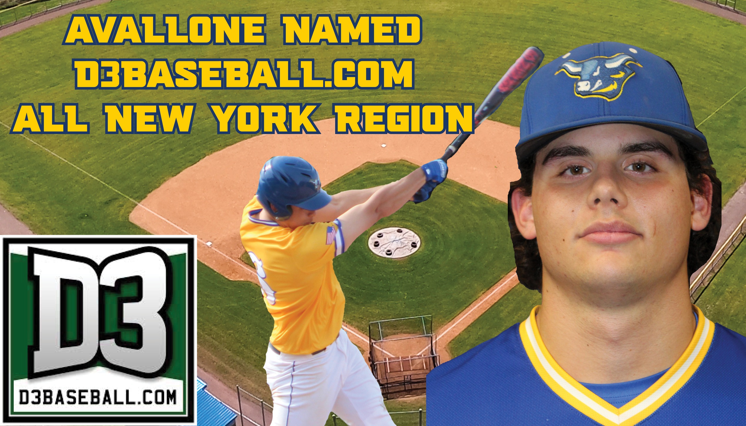 Matteo Avallone named D3baseball.com All-New York Region.

Avallone is pictured take a swing and his 2021 headshot.