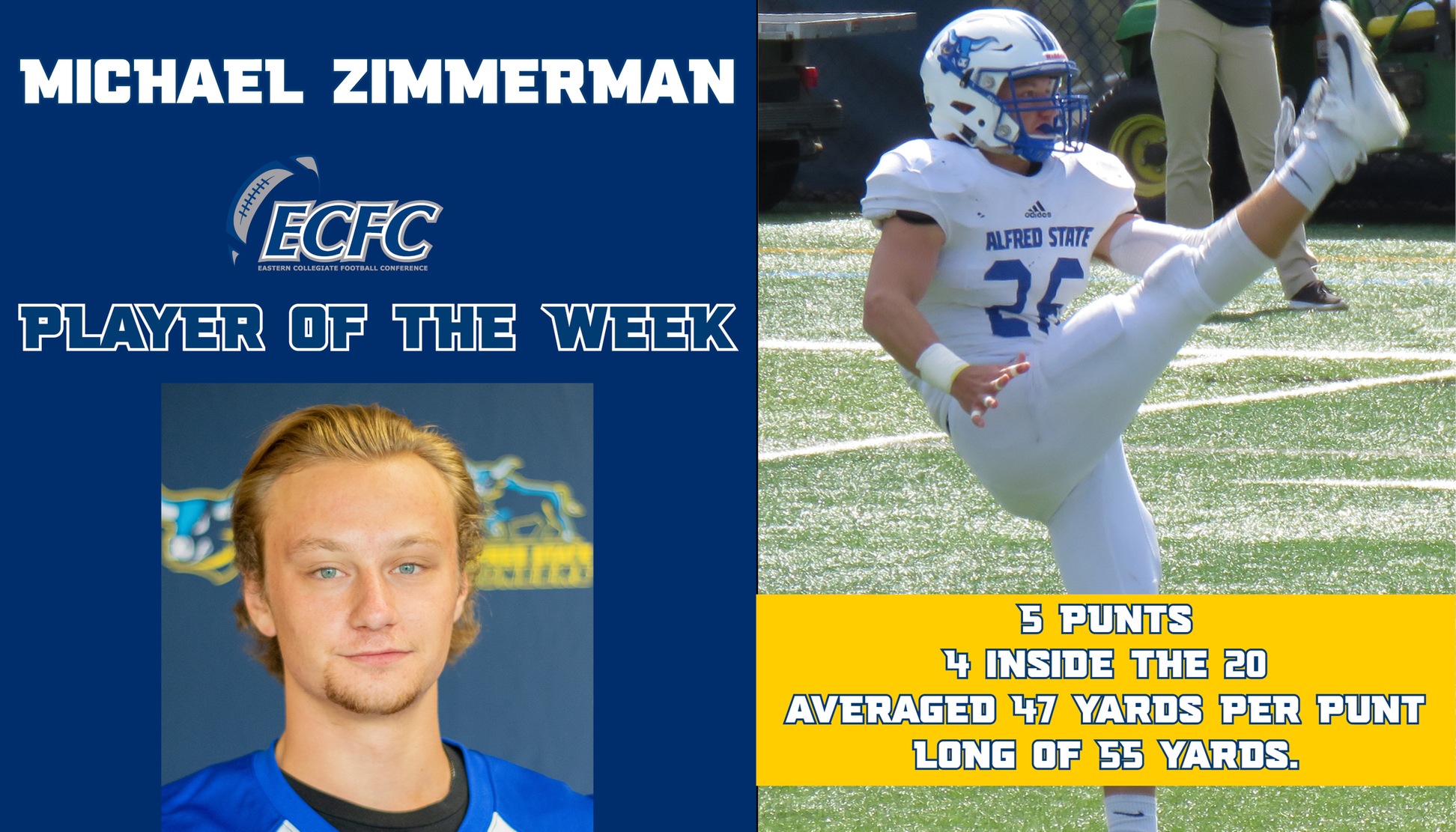 Michael Zimmerman has been named ECFC Special Teams Player of the Week for the second consecutive week.