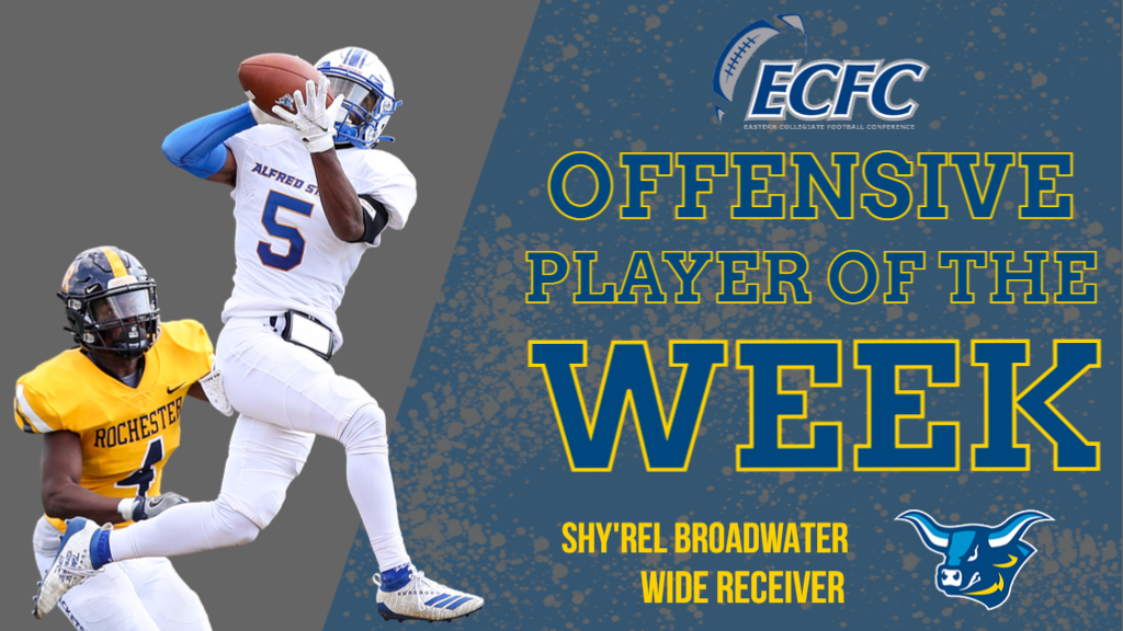 Shy'rel Broadwater named ECFC Offensive Player of the Week. Broadwater is pictured making a catch vs. Rochester.