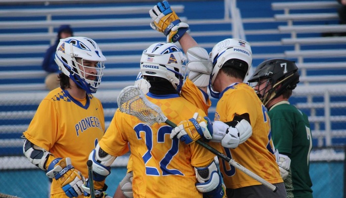 The Pioneers celebrating one of their 14 goals.