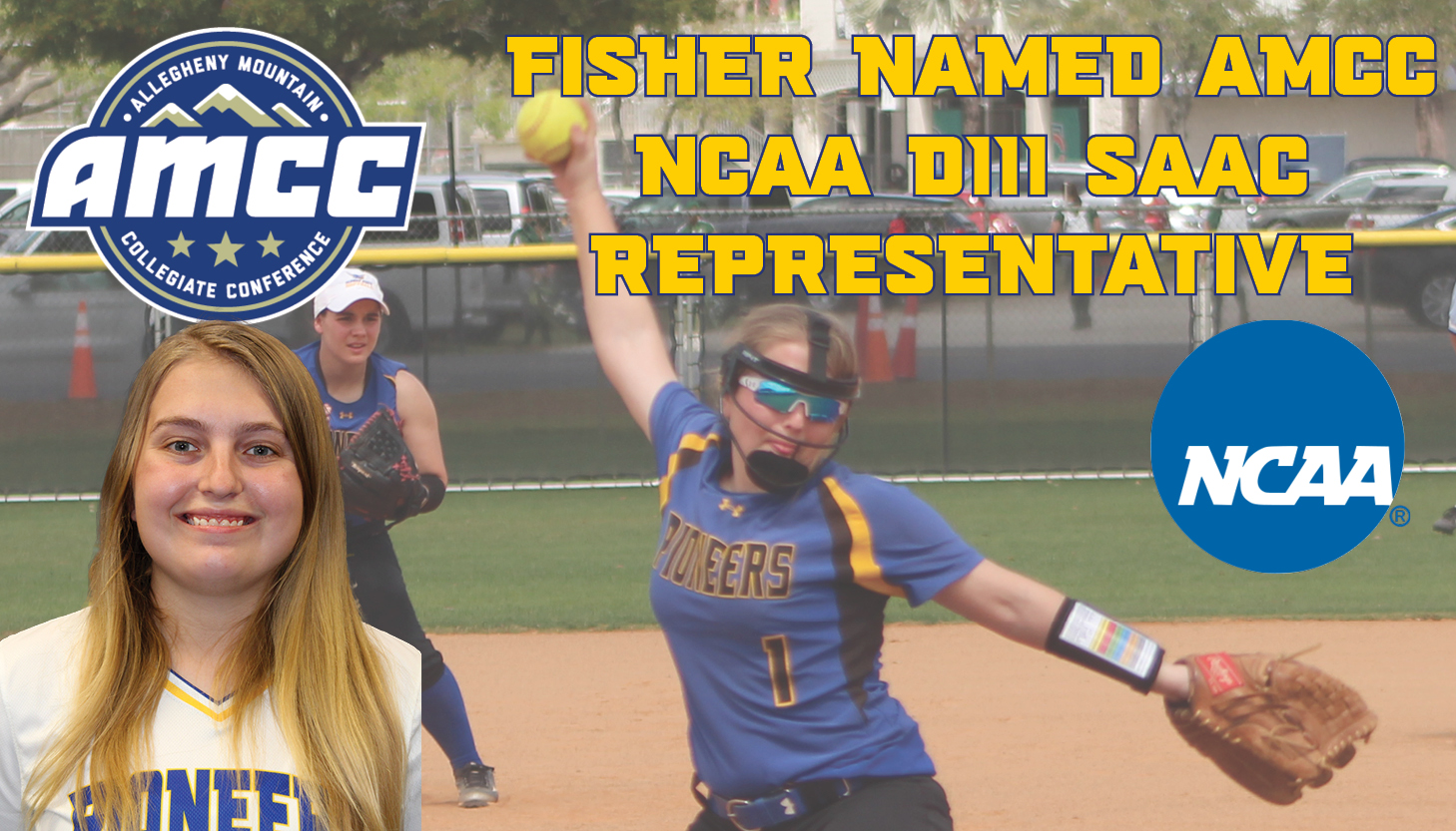 Fisher named the AMCC Representative to NCAA DIII Student Athlete Advisory Committee

Fisher is pictured here on the mound in her motion about to deliver a pitch during a game in Florida in 2020 - also pictured is her 2021 headshot.